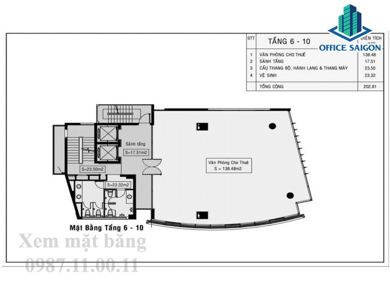 Layout, bản vẽ mặt bằng tầng 6 đến tầng 10 tại Thảo Điền building