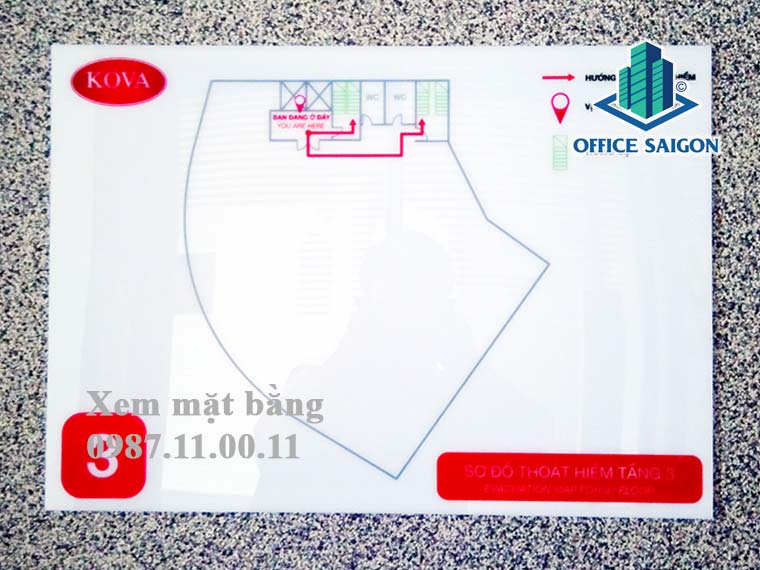 Sơ đồ thoát hiểm tại văn phòng cho thuê Kova Office Center quận Bình Thạnh