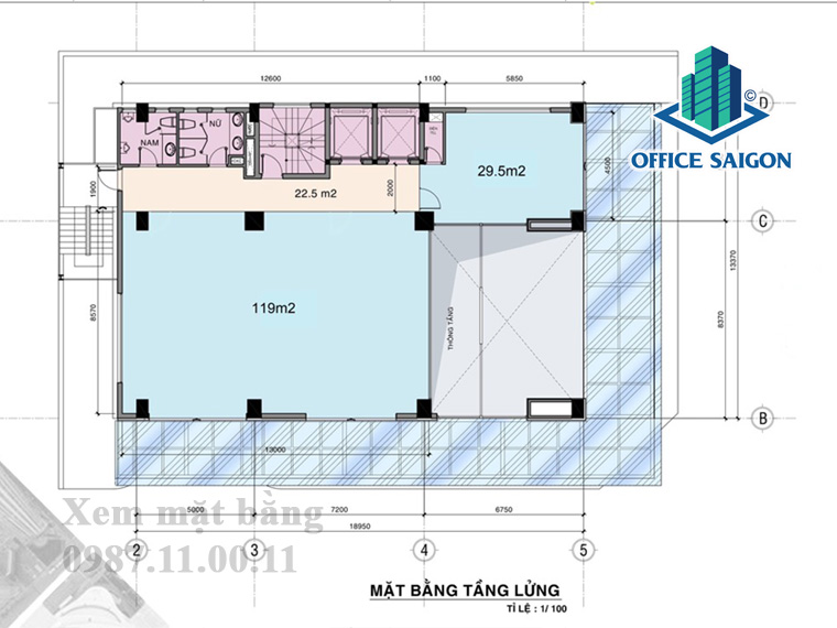 Layout tầng lủng văn phòng cho thuê Anh Minh Tower quận 1