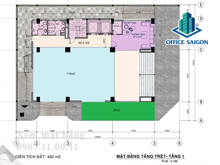 Layout tầng trệt văn phòng cho thuê Anh Minh Tower quận 1