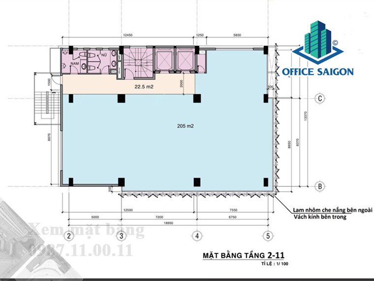 Layout tầng 2 toà nhà cho thuê văn phòng Anh Minh Tower quận 1