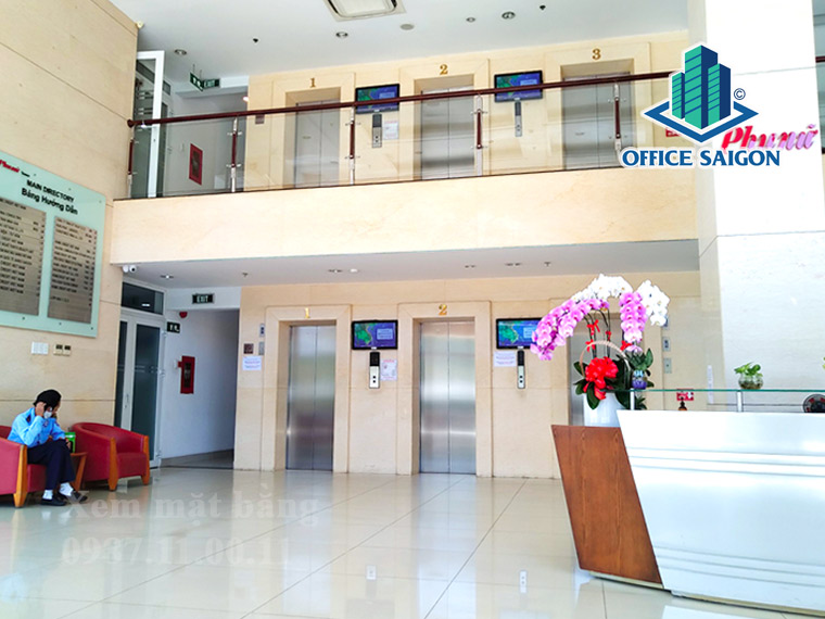 Hệ thống thang máy hiện đại tại tòa nhà cho thuê văn phòng Phụ Nữ Building Quận 2 
