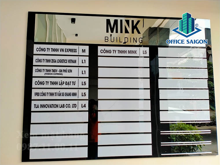 Bảng tên công ty thuê tại văn phòng cho thuê MINK building quận Tân Bình