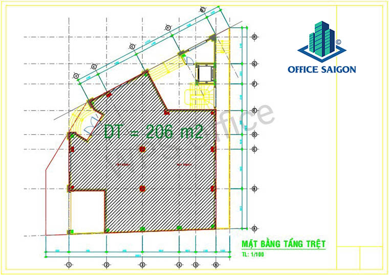 Layout mặt bằng tầng trệt văn phòng cho thuê MG An Phú building quận 2