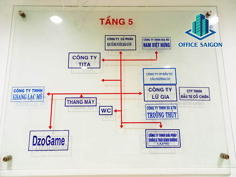 Sơ đồ thoát hieremr tại tầng 5 văn phòng cho thuê Lữ Gia plaza quận 11