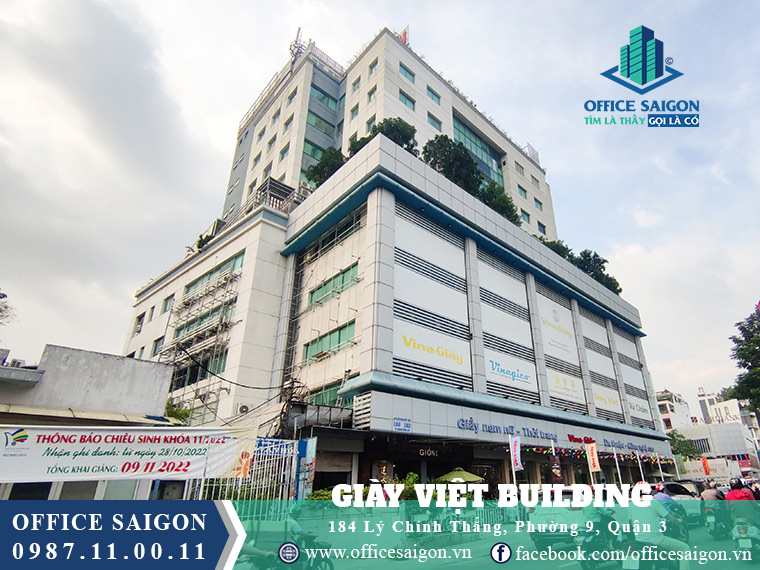Mặt tiền tòa nhà văn phòng cho thuê Giầy Việt Building quận 3