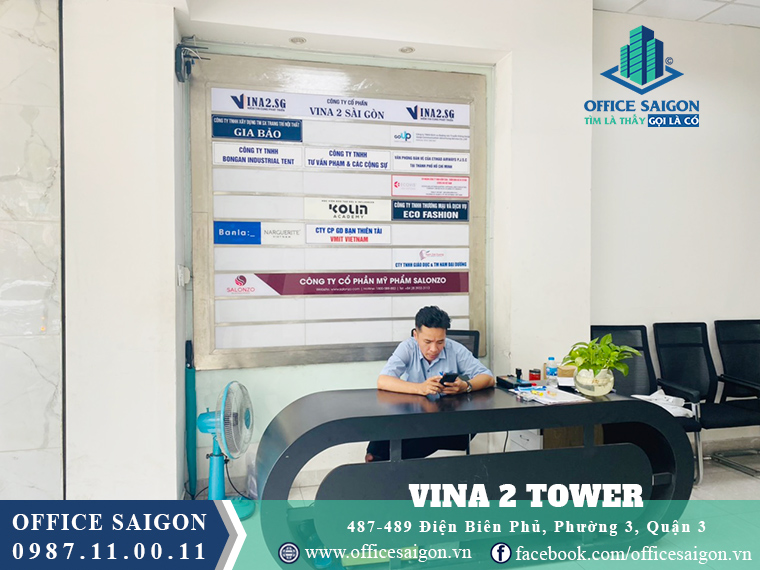 Khu vực lễ tân tại tòa nhà cho thuê văn phòng Vina 2Tower Quận 3