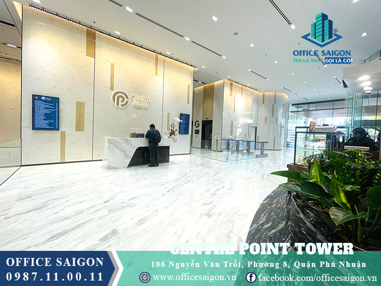 Sảnh lễ tân toà nhà Centre Point Tower văn phòng cho thuê quận Phú Nhuận