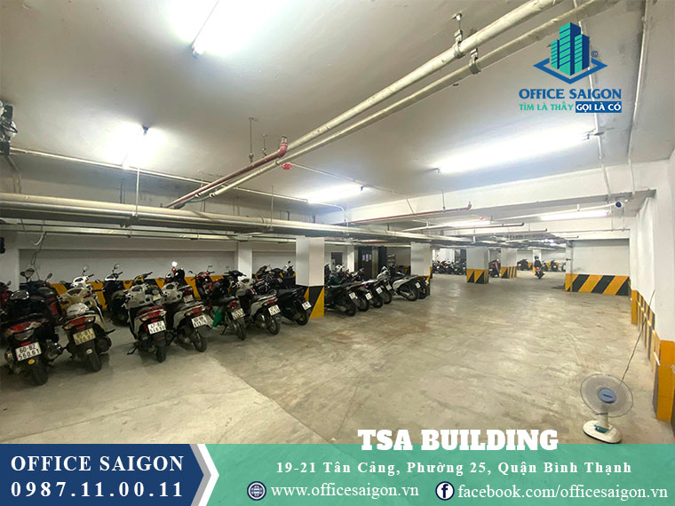 Hầm để xe toà nhà TSA Tân Cảng Building văn phòng cho thuê quận Bình Thạnh