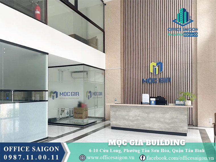 Sảnh lễ tân toà nhà Mộc Gia Building Cửu Long