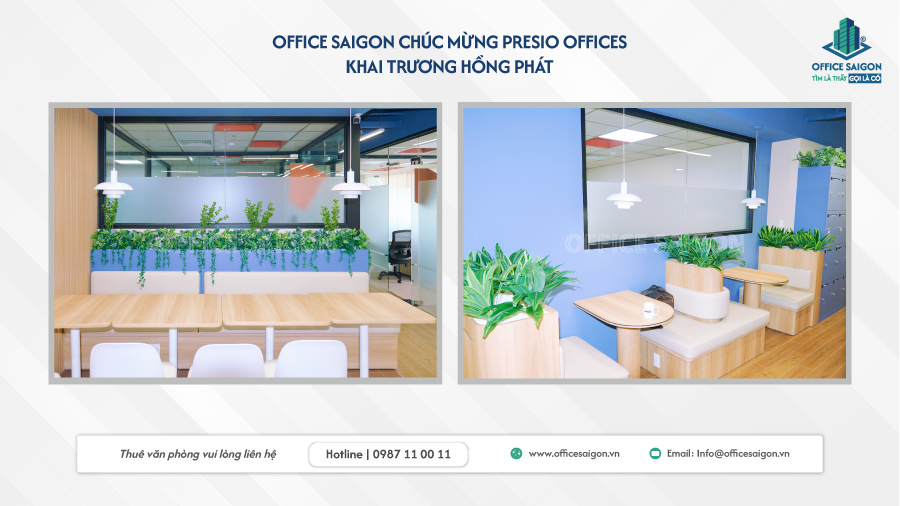 Không gian làm việc bên trong Presio Offices được ghi nhận trong ngày khai trương.