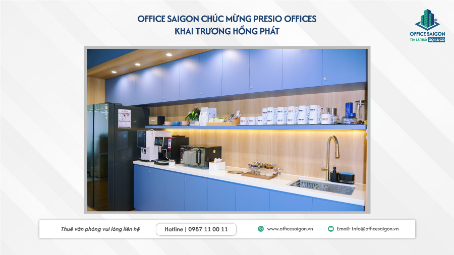 Khu vực pantry phục vụ khách thuê tại Presio Offices.