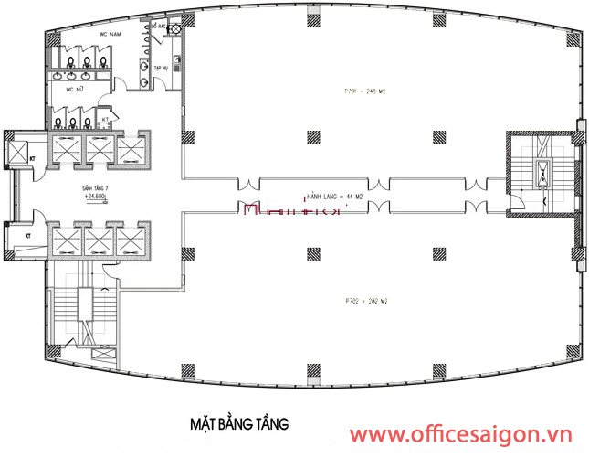 Mặt bằng tầng mẫu tại một tòa cao ốc văn phòng