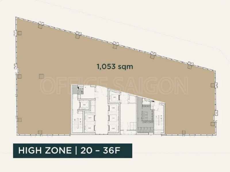 Mặt bằng văn phòng The Kross High Zone từ tầng 20 đến tầng 36