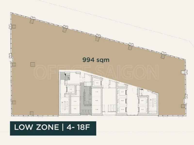 Mặt bằng văn phòng The Kross Low Zone từ tầng 4 đến tầng 18