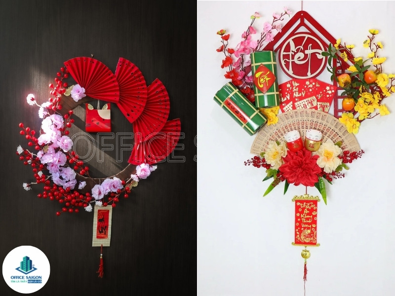Làm vòng hoa may mắn trang trí văn phòng dịp Tết