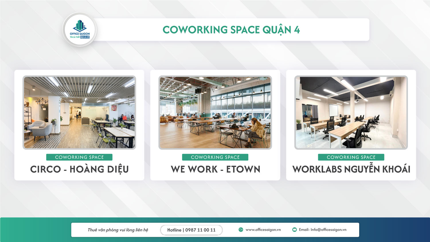 Circo, Wework, Worklabs là 3 văn phòng trọn gói, co-working space têu biểu tại quận 4