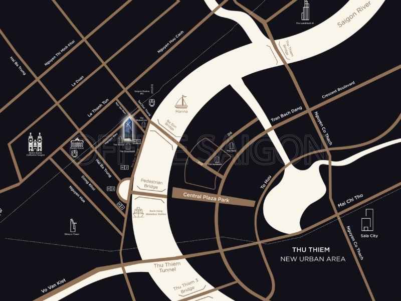 Sơ đồ vị trí tòa nhà The Kross trên đường Tôn Đức Thắng và kết nối Metro Ba Son